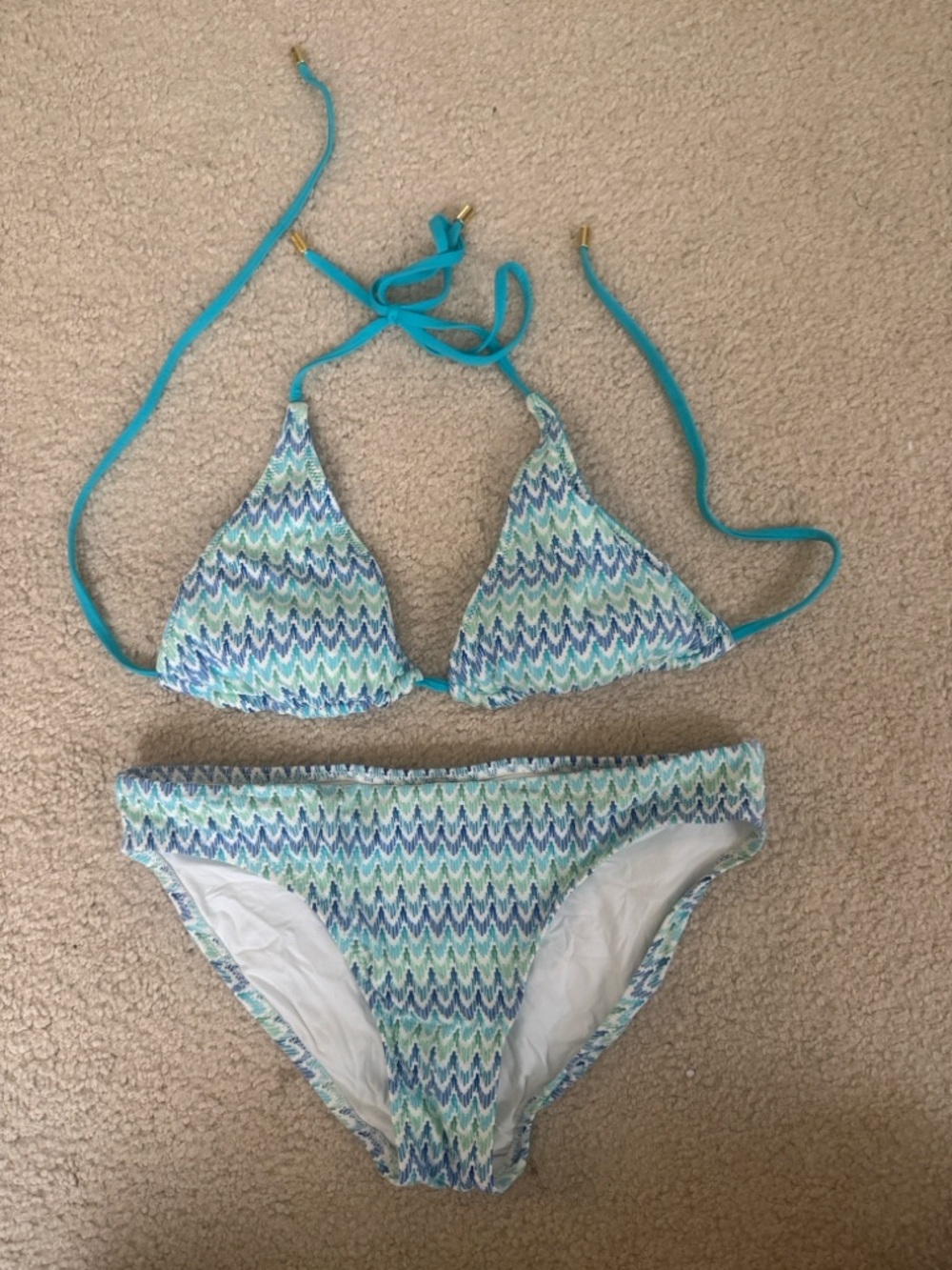 Everything But Water, swimsuit bikini Helen Jon Aqua Chevron Triangle Bikini Set